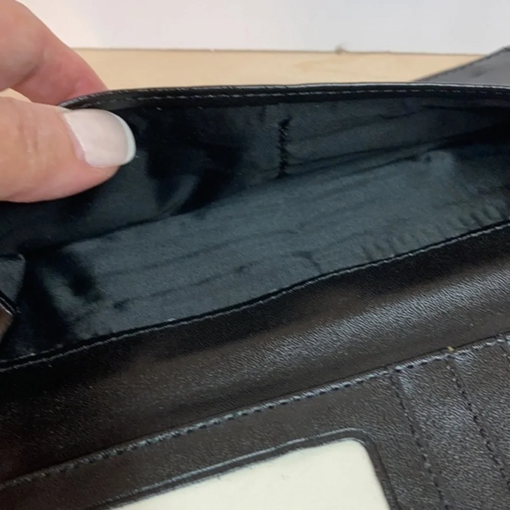 NWT Kenneth Cole black leather flap clutch
